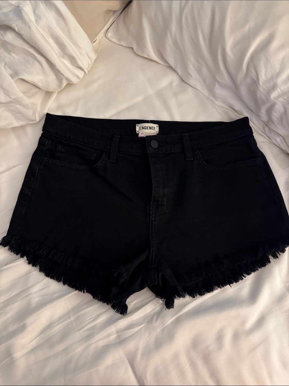 L'AGENCE Black Frayed Hem Jean Shorts